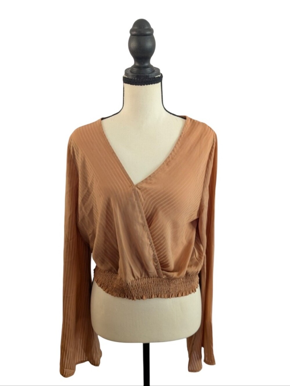 Lumiere Camel Brown Long Flare Sleeve Wrap Top in Camel Brown Size Large